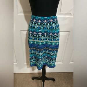 LuLaRoe S Blue and Teal Patterned Cassie Skirt